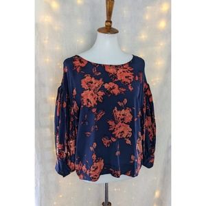 Anthropologie Odille 6 Night Phlox Blouse 100% Silk Blue Orange Floral Boho